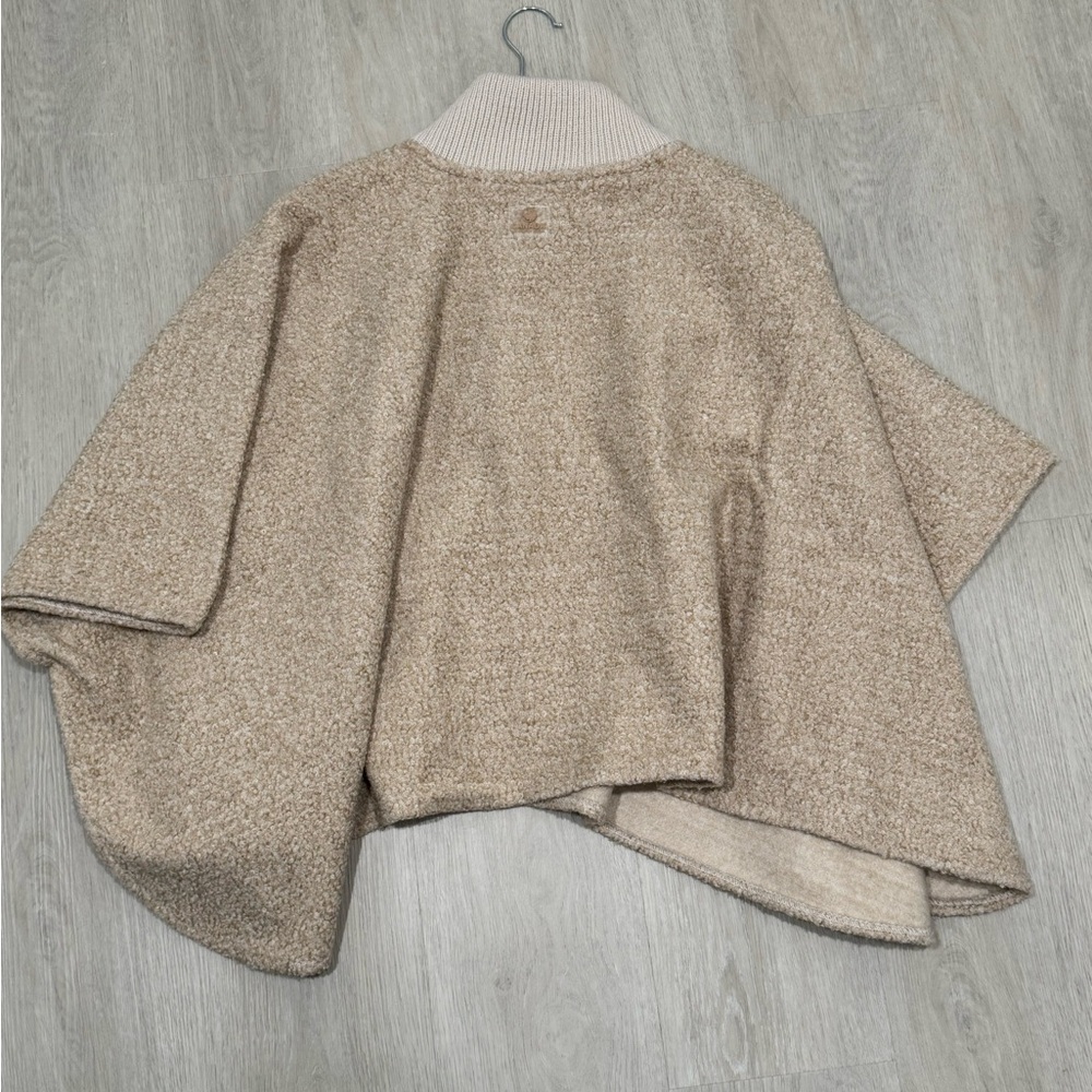 Beige Zip-Up Cape with Ribbed Collar - Picture 5 of 5